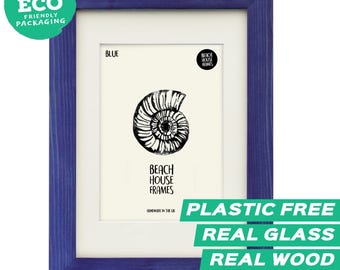 A4 Picture Frame | Blue | Handmade | Free Standing | Modern | Rustic | Vintage | Antique | Photo Frame | Wooden Frames | with Mount Option