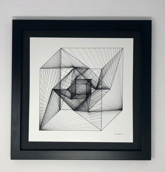 Double Tesseract - Framed Art Print - Hand-Drawn - Geometric Art - Cubes