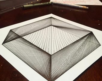 Geometric Cube Art Print – Minimalist Line Drawing Wall Art (10x10 Inch)