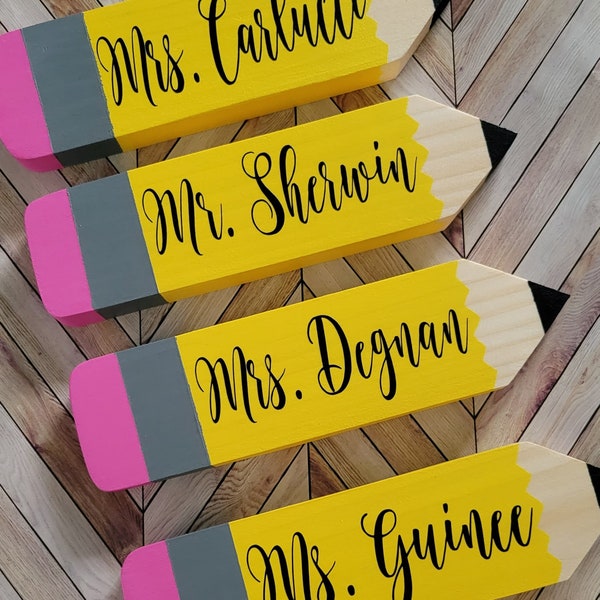 Wooden pencil, Teacher name sign, Wooden name sign