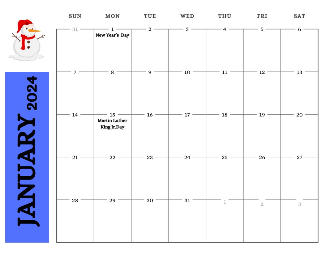 Printable Calendar With Holidays 2024 Etsy