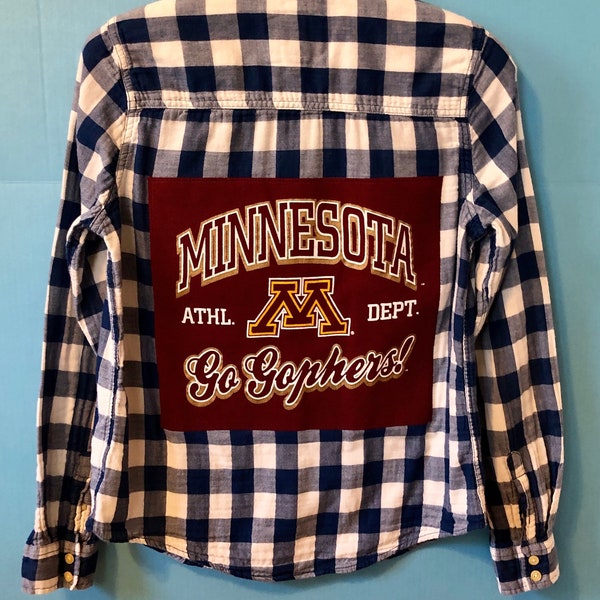 Universiteit van Minnesota Golden Gophers U of M flanellen overhemd upcycled (dames M)