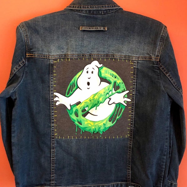 Ghostbusters Logo 80s Hipster New Wave Punk Rock Jean Jacket Retro Upcycled (Women's S)