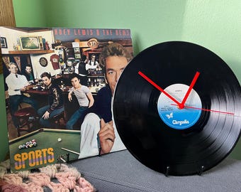 Huey Lewis and the News Sports Upcycled 12” Vinyl Record Rock Clock