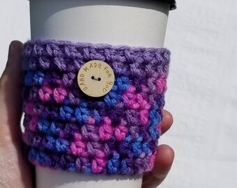 Purple Multi Crochet Coffee Cup Sleeve - Remnants Everyday Cup Sleeve