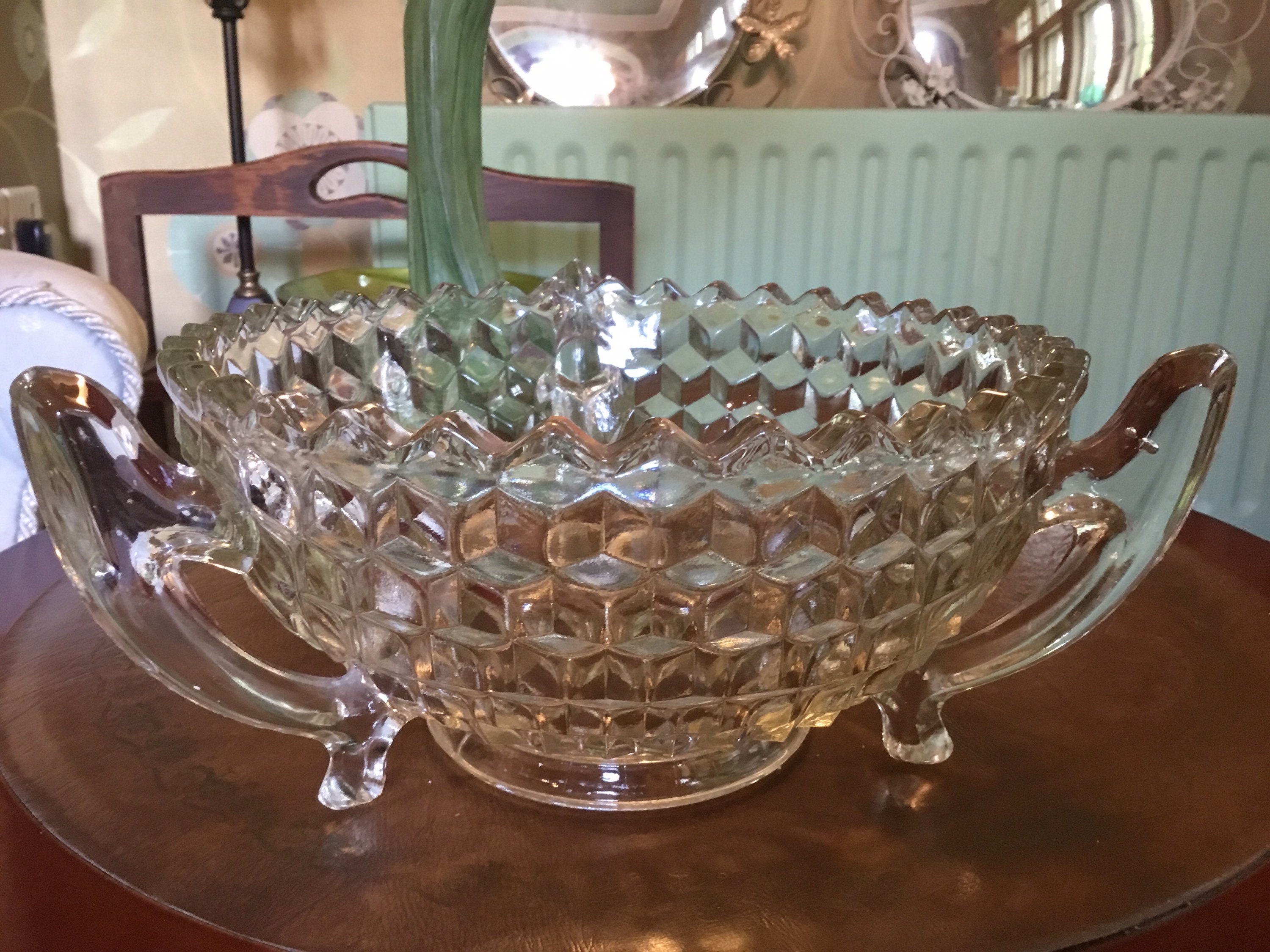 Fabulous vintage mid century pressed glass serving salad bowl Etsy
