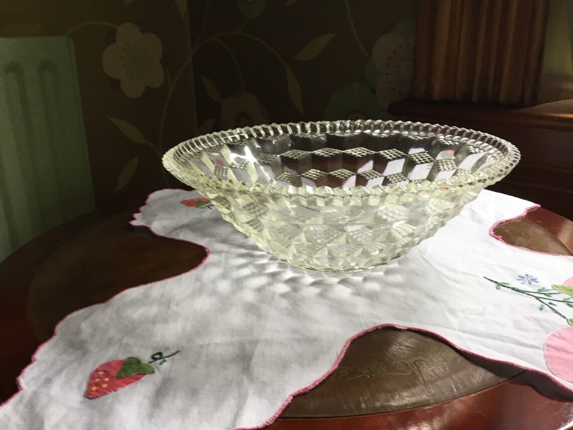 Vintage mid century pressed glass salad bowl. Etsy