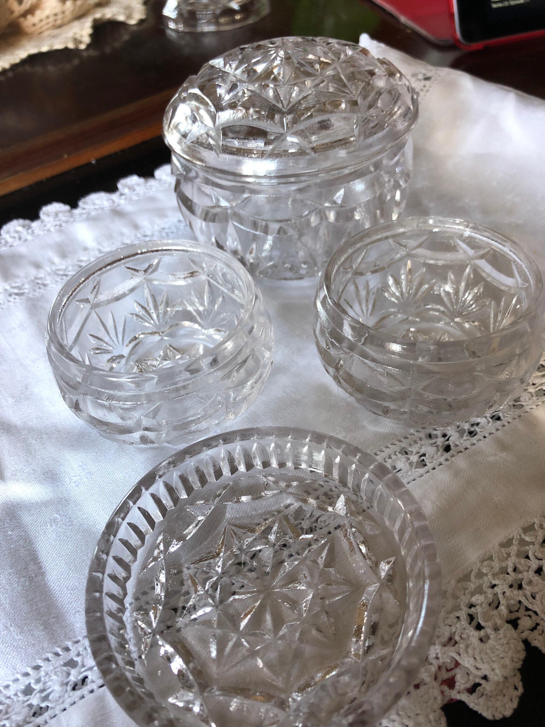 Vintage mid century glass dressing table set of 4 trinket Etsy
