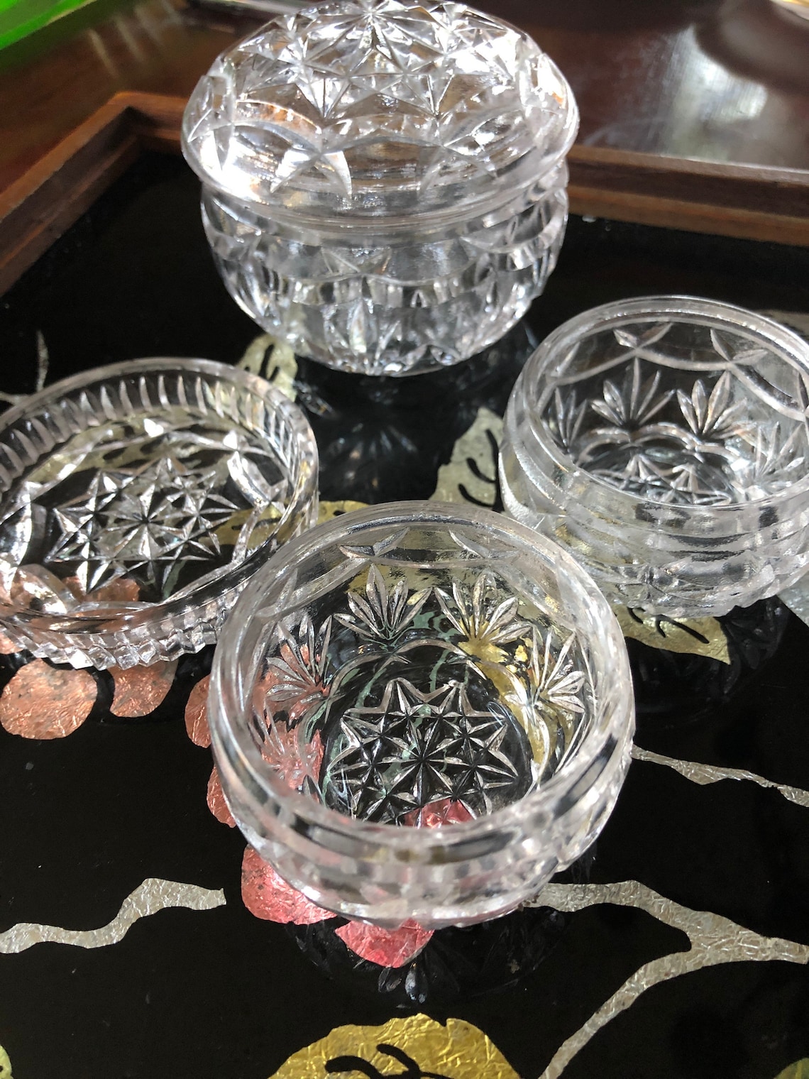 Vintage mid century glass dressing table set of 4 trinket Etsy