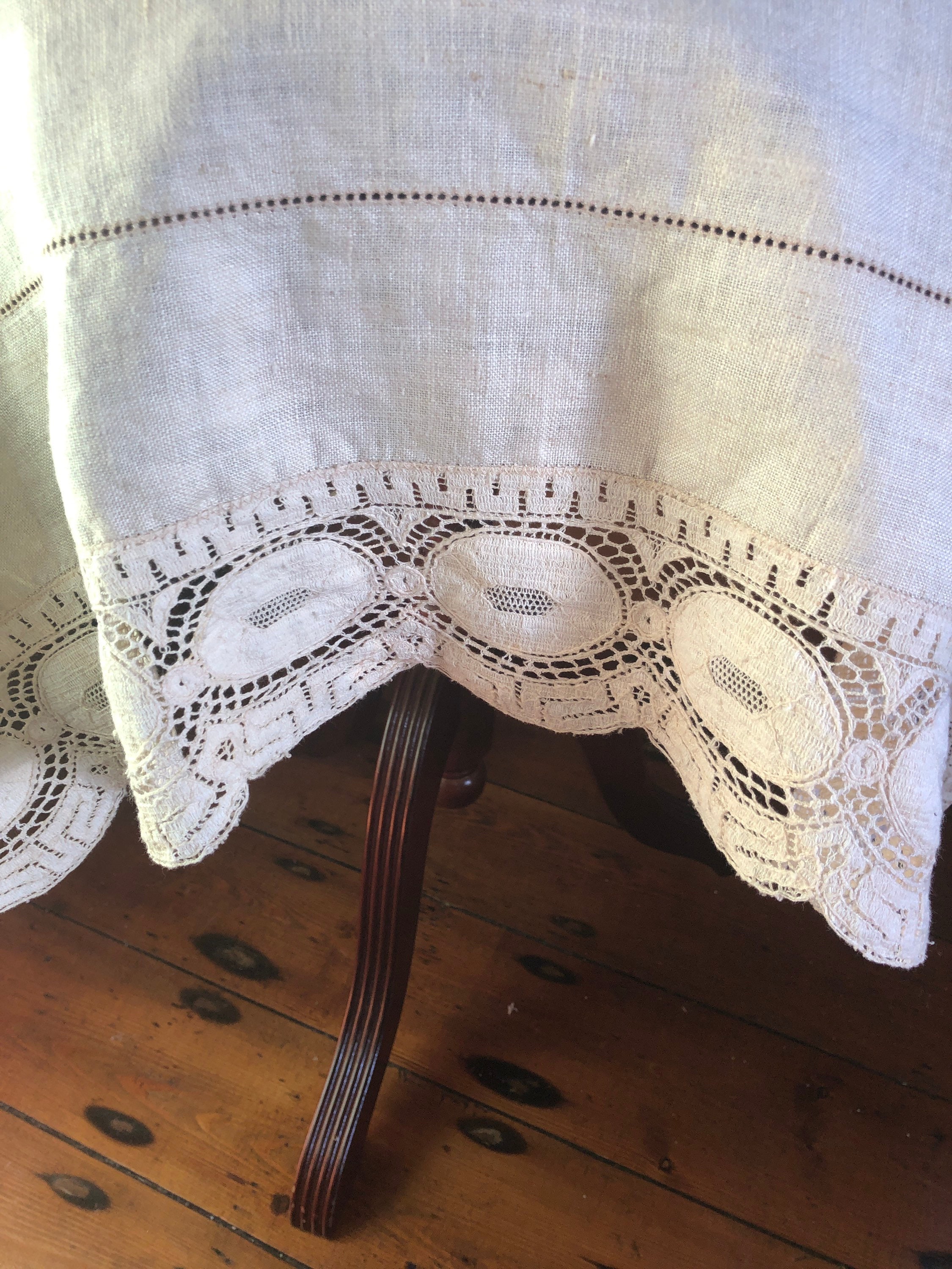 Lovely vintage mid century Irish linen tablecloth with crochet Etsy