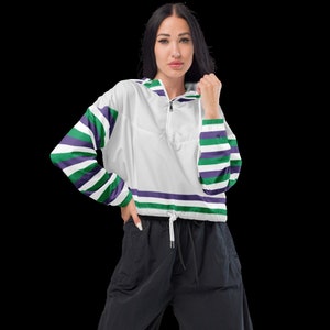 Women’s Suffragette Cropped Windbreaker Jacket-White/Striped