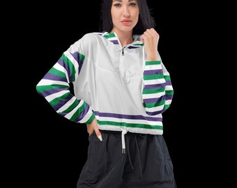 Women’s Suffragette Cropped Windbreaker Jacket-White/Striped