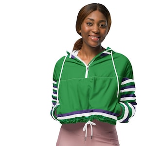 Women’s Suffragette Cropped Windbreaker Jacket - Sea Green/Striped