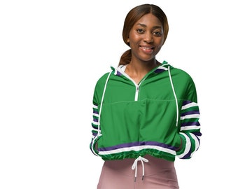 Women’s Suffragette Cropped Windbreaker Jacket - Sea Green/Striped