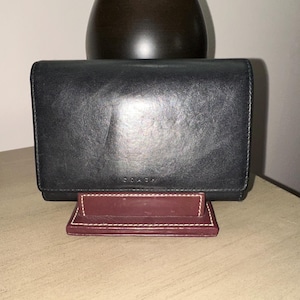 Vintage Y2K COACH Classic black polished leather bifold multi-function wallet EUC