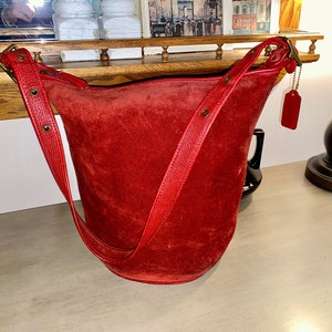Vintage COACH 9010 Berkeley Red Suede Leather Large Duffle Sac