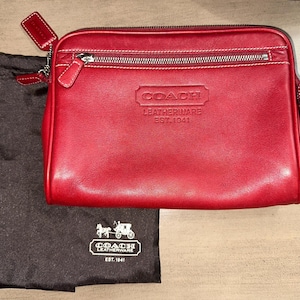 Autentico Y2K COACH Leatherware in pelle rossa piccola borsa con cerniera 5066 EUC