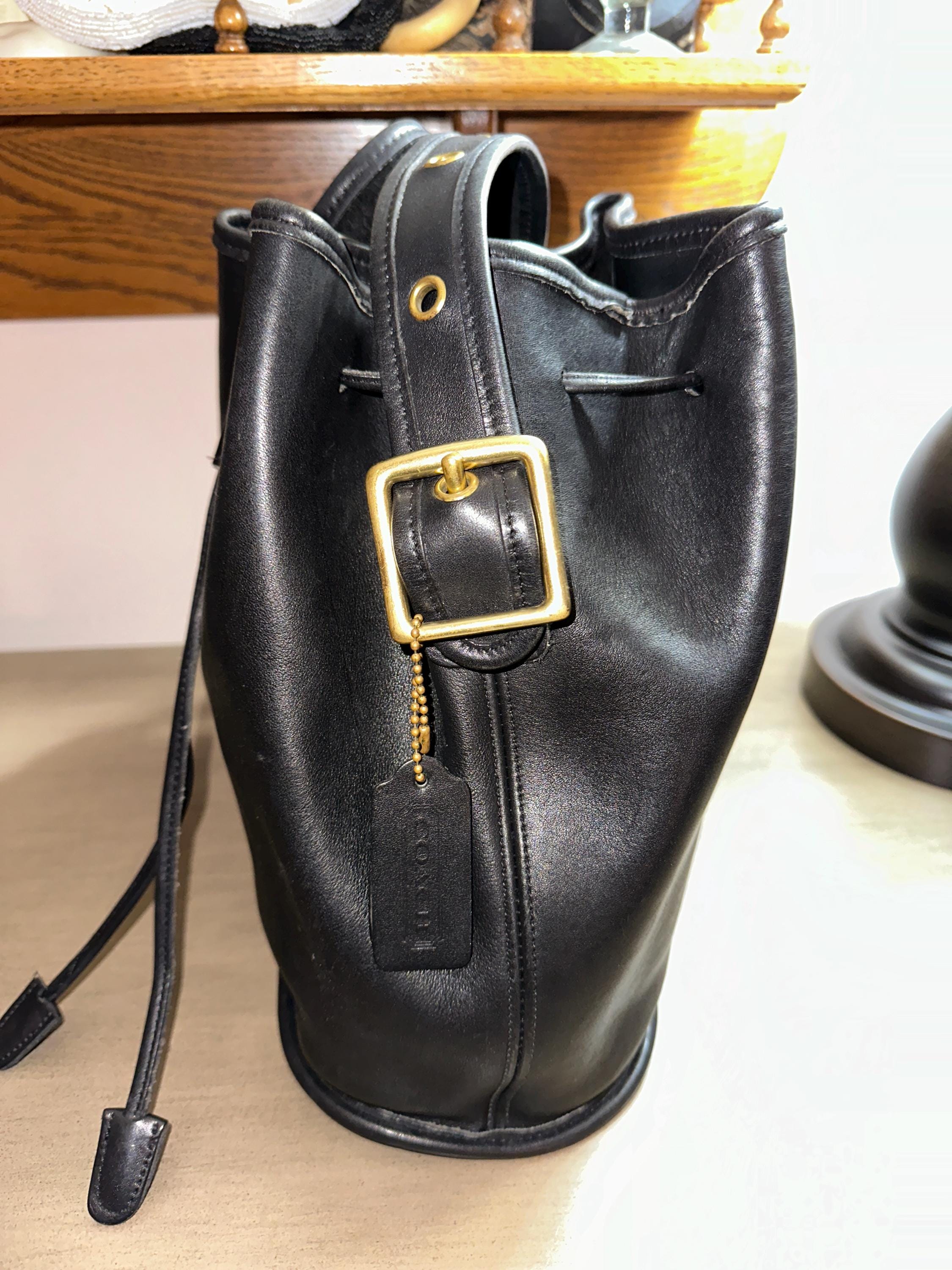 Vintage COACH Lula's Legacy Black Leather Drawstring Bucket