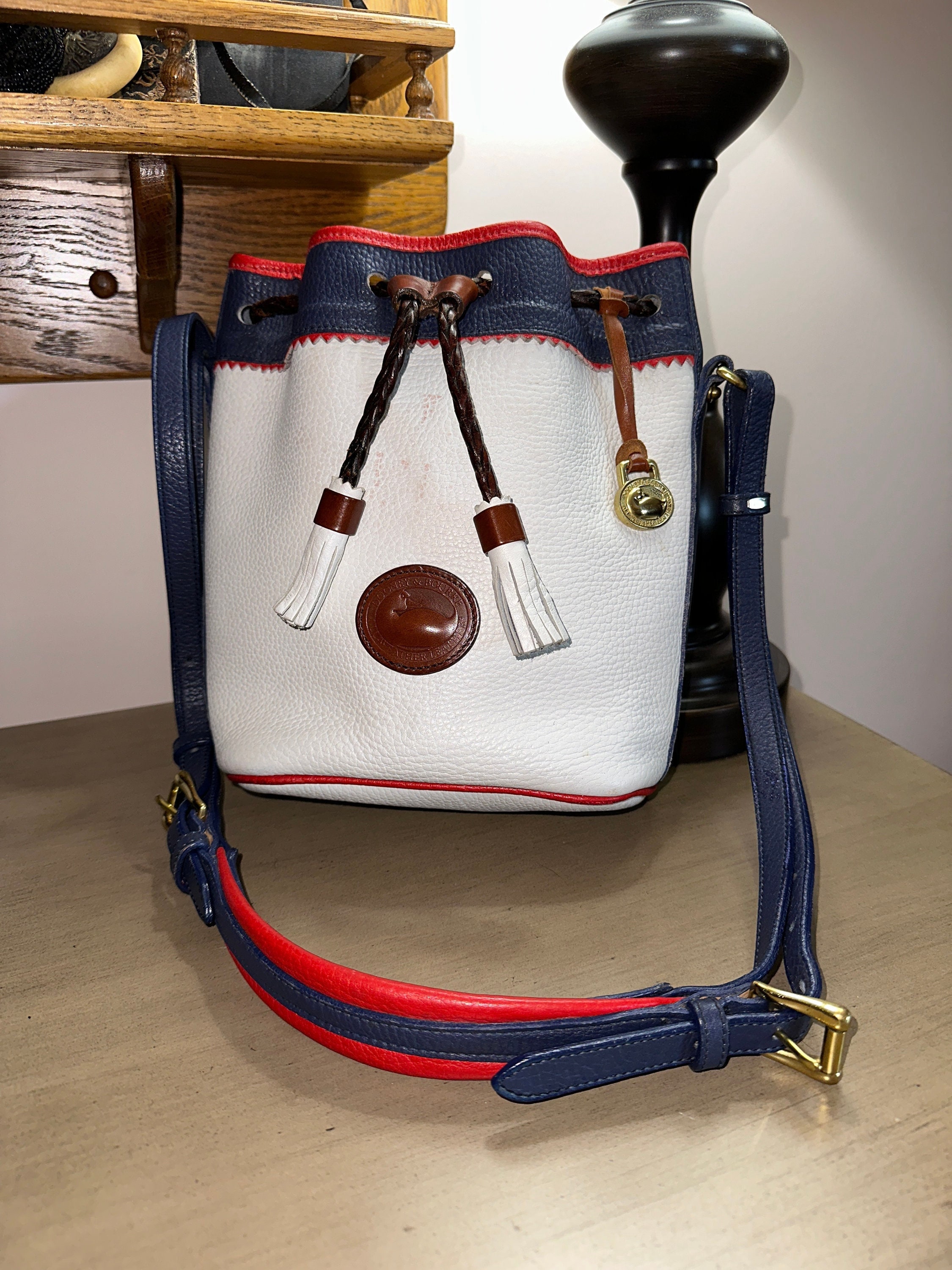 VINTAGE Dooney & Bourke Drawstring Canvas Signature DB Bucket