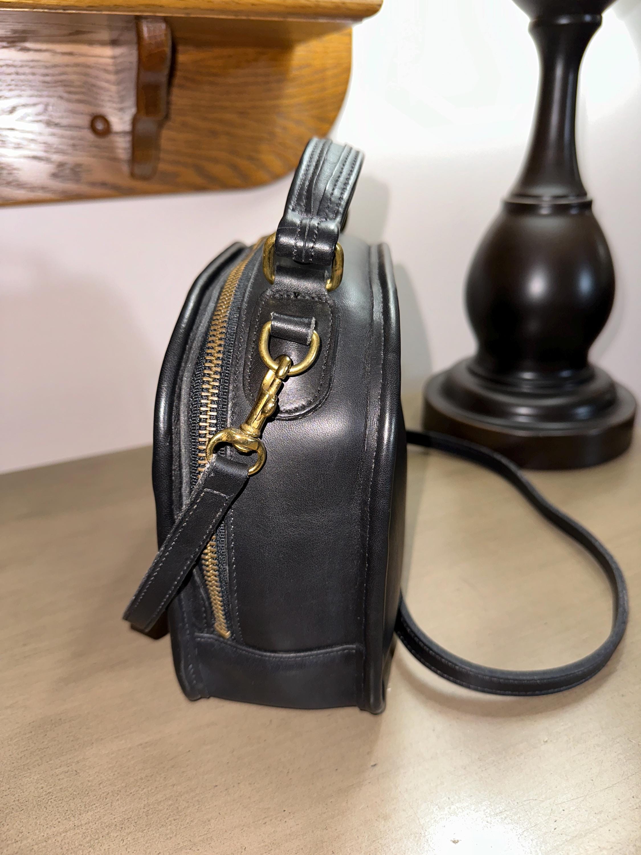 Vintage COACH Lunch Box Black Leather Crossbody Satchel Bag