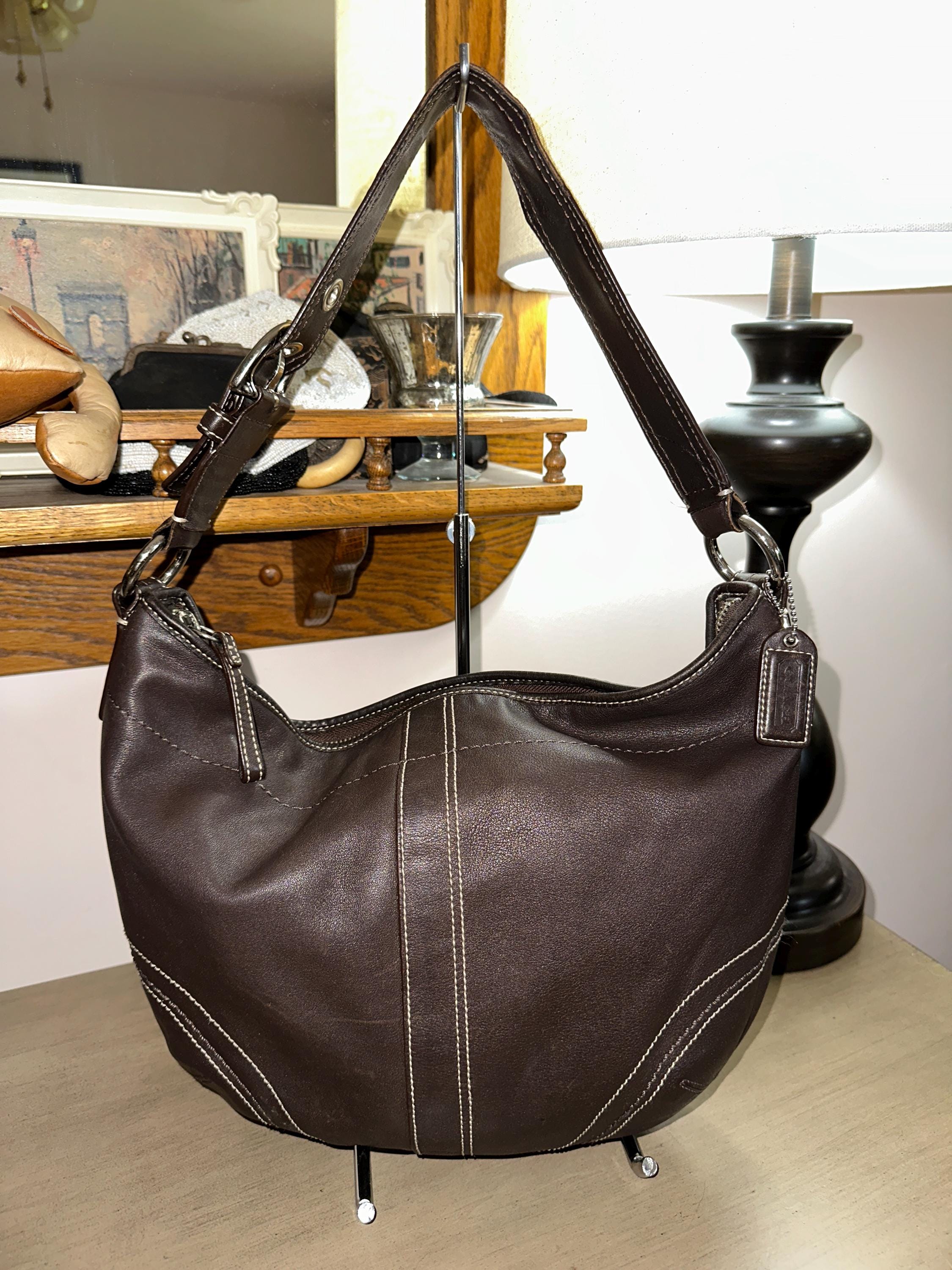 バッグ Coach Vintage Leather Hobo Shoulder Bag Coach Vintage signature Monogram Canvas & Leather hobo