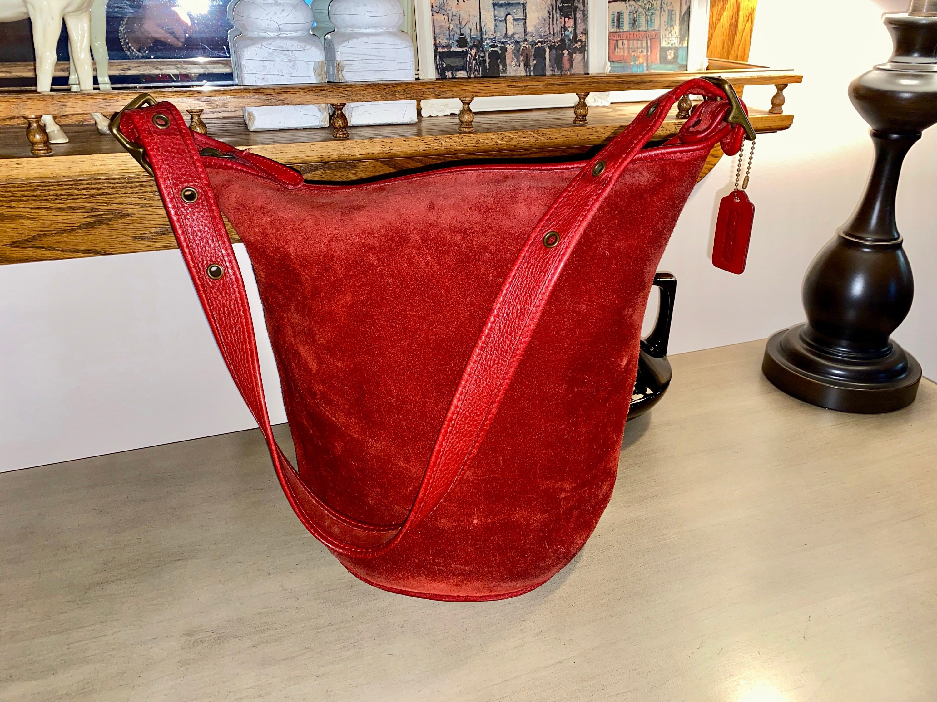 Vintage COACH 9010 Berkeley Red Suede Leather Large Duffle Sac