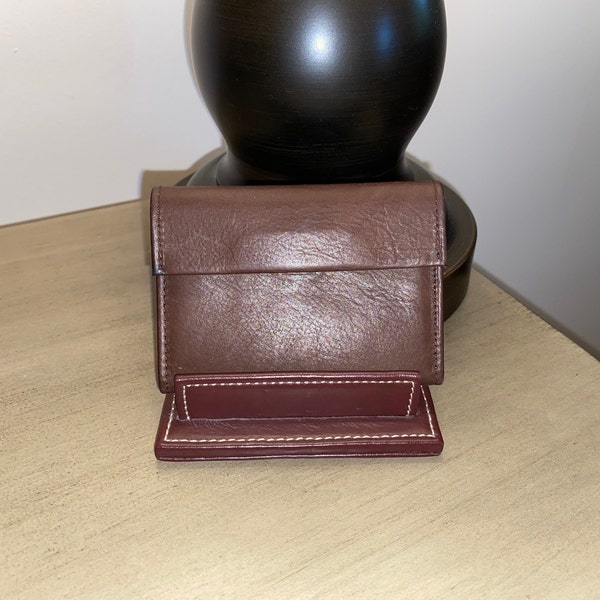 New old stock AMITY brown cashmere calfskin leather trifold card wallet