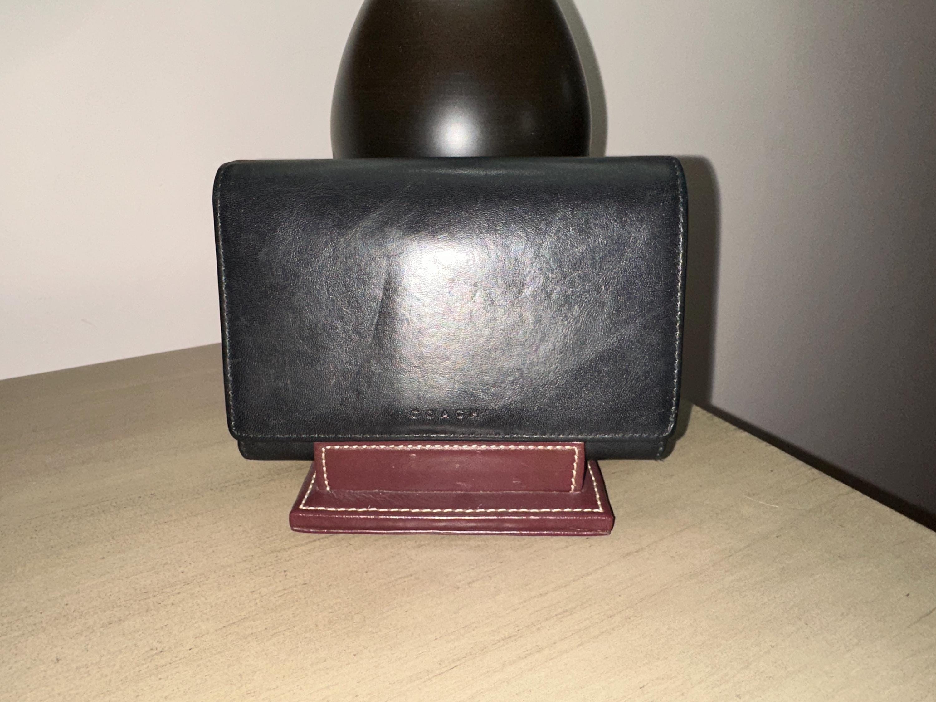 Vintage Y2K COACH Classic Black Polished Leather Bifold Multi 