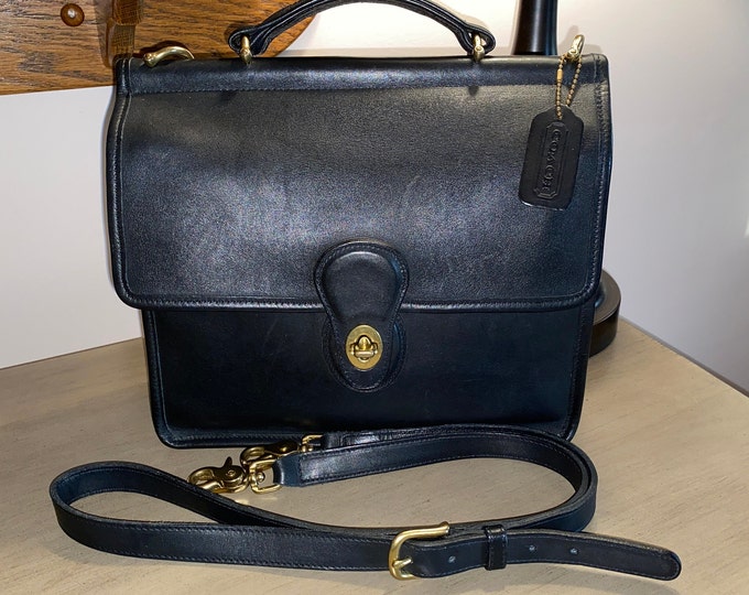 Vintage COACH Willis Top Handle Black Leather Crossbody Messenger Bag
