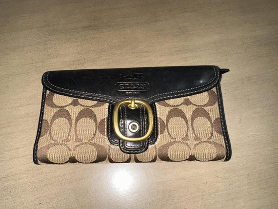 Vintage Y2K COACH Bleecker Signature Jacquard and Black Leather