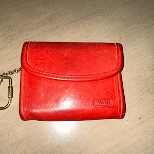Vintage COACH Red leather Multi-Function purse wallet keyring 7219