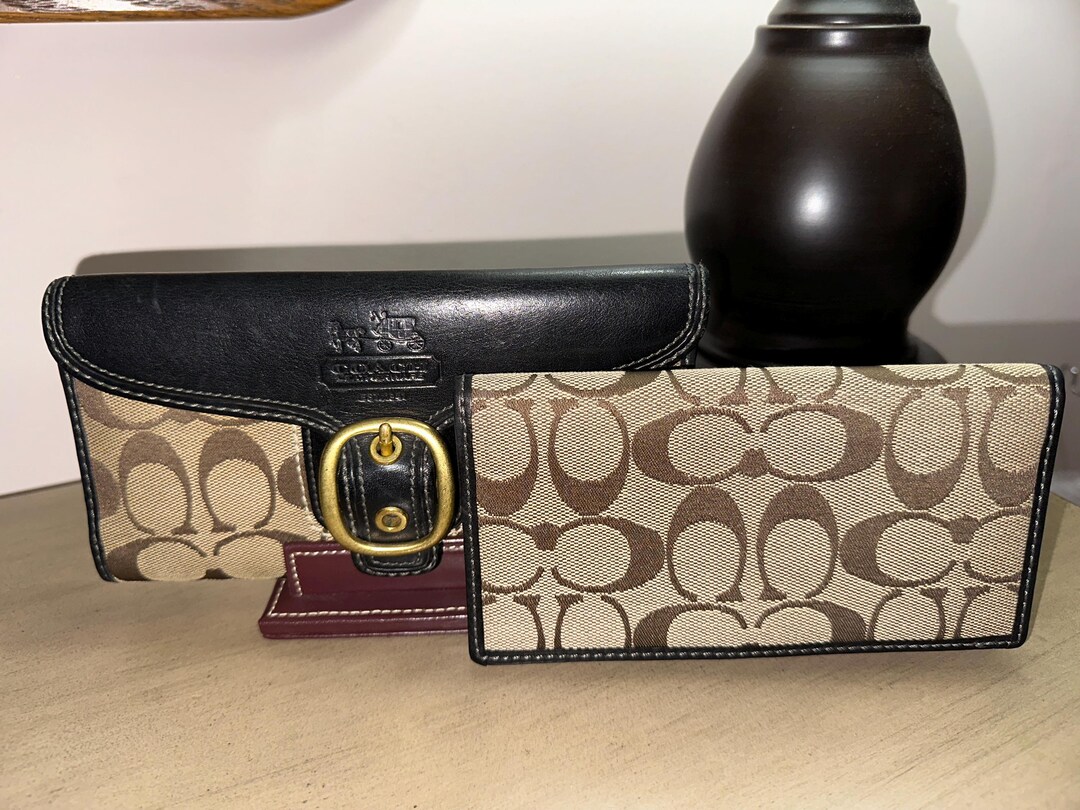 小物 Coach Bleecker Signature Flap Wallet Vintage Y2K COACH Bleecker Signature Jacquard and Black Leather