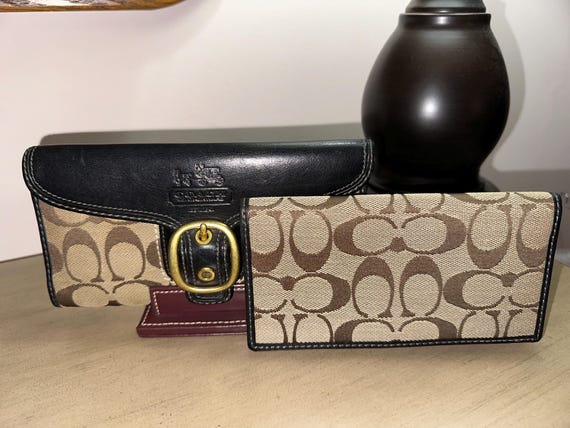 Vintage Y2K COACH Bleecker Signature Jacquard and Black Leather