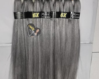 X6. Grey Calypso 51 Cherish Handmade Ultra Braid. Time Saving Pre-Stretched Braid. Bulk Braiding Hair Extension. Pre-Cut, Pre-Layered