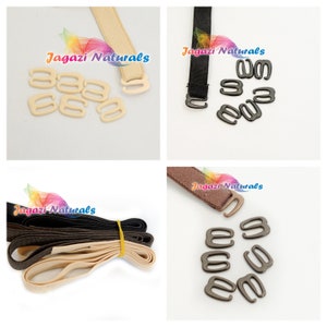 May include: A set of bra strap extenders with beige, black and brown straps and metal hooks. The hooks are available in beige and black.