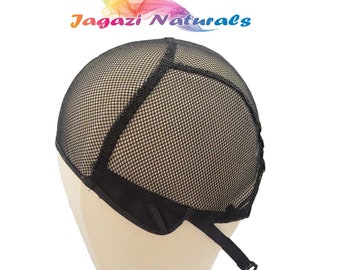 Full Wig Cap. Adjustable Strap. Stretchy Cap. Durable Weaving Cap. No Part Net Mesh. Black Medium Wig Cap