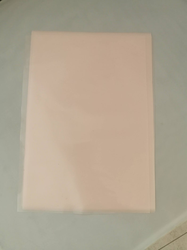 May include: A light pink sheet of paper inside a clear plastic folder.