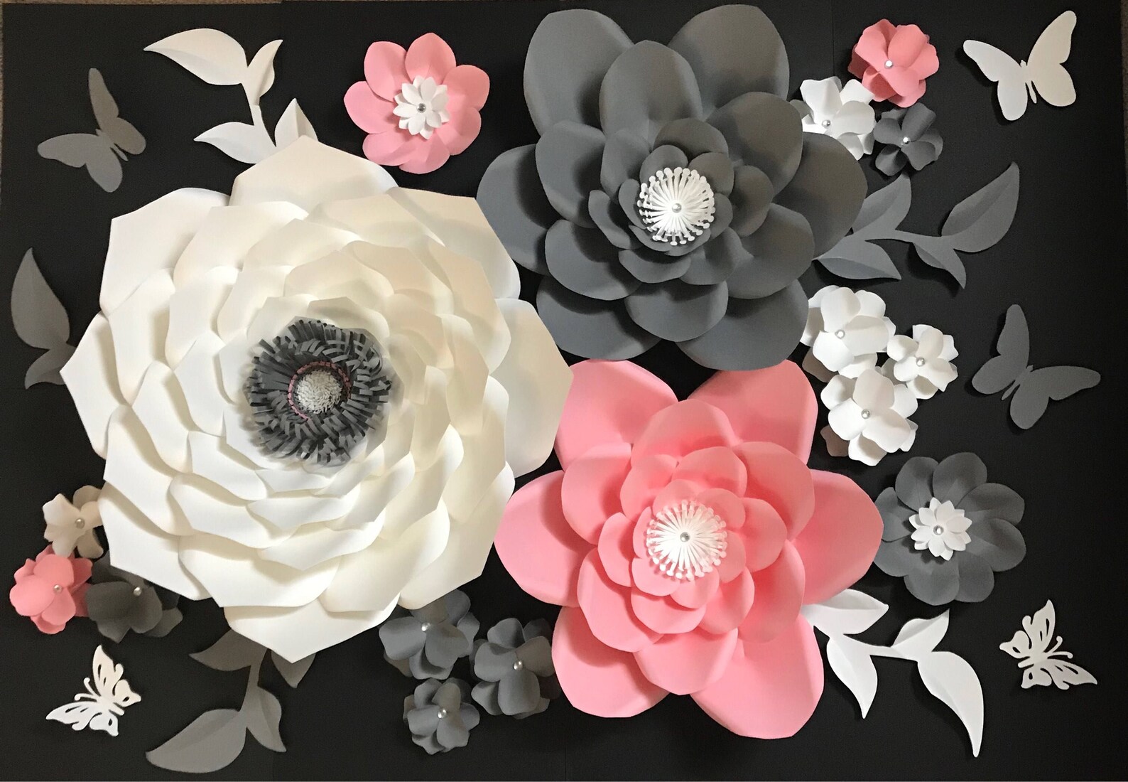 Light Pink White and Grey Paper Flower Backdrop / Paper Etsy