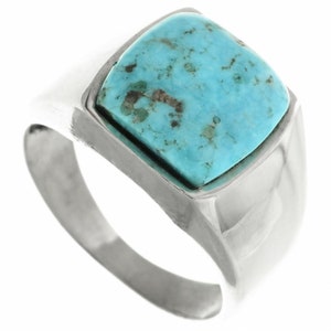 Handsome Turquoise Silver Navajo Mens Ring Smooth Sterling Shank 7 to 11 Sizes 0216