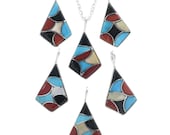 Zuni Inlaid Turquoise Shell Pendant Colorful Design With Chain by Delorna Lahi 0172