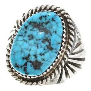 Kingman Turquoise Silver Navajo Big Boy Ring Sterling Groove Design Any ...