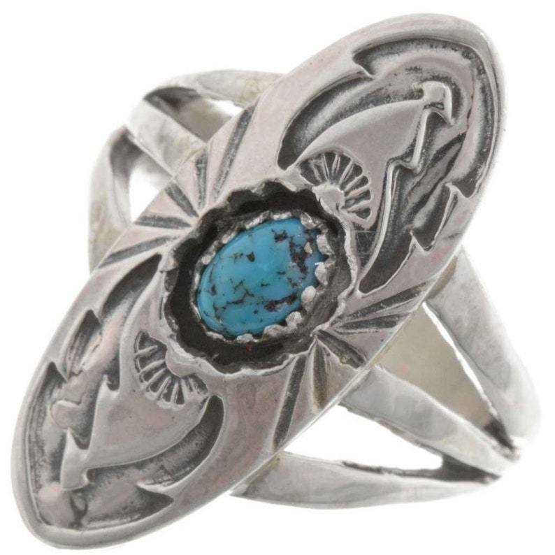 Natural Kingman Turquoise Ring Ladies Navajo Pointer Style