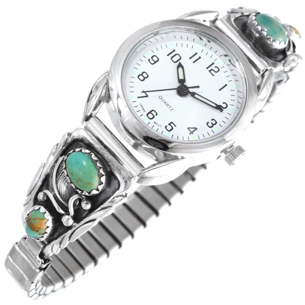 Navajo Green Turquoise Silver Ladies Watch Pretty Sterling Design 1125