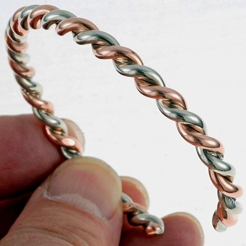 Handmade Copper Cuff Silver Twist Navajo Bracelet Native American Jewelry