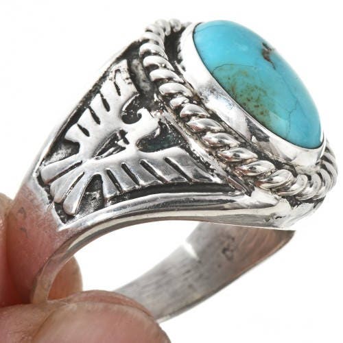 Mens Turquoise Ring Navajo Jewelry Thunderbird Sterling Silver | Etsy