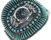 Old Pawn Zuni Needlepoint Turquoise Watch Cuff 0111