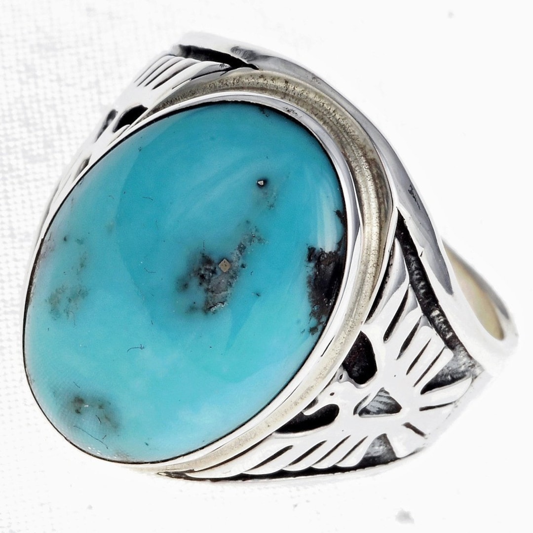 Native American Mens Turquoise Ring Sterling Eagle Design Best