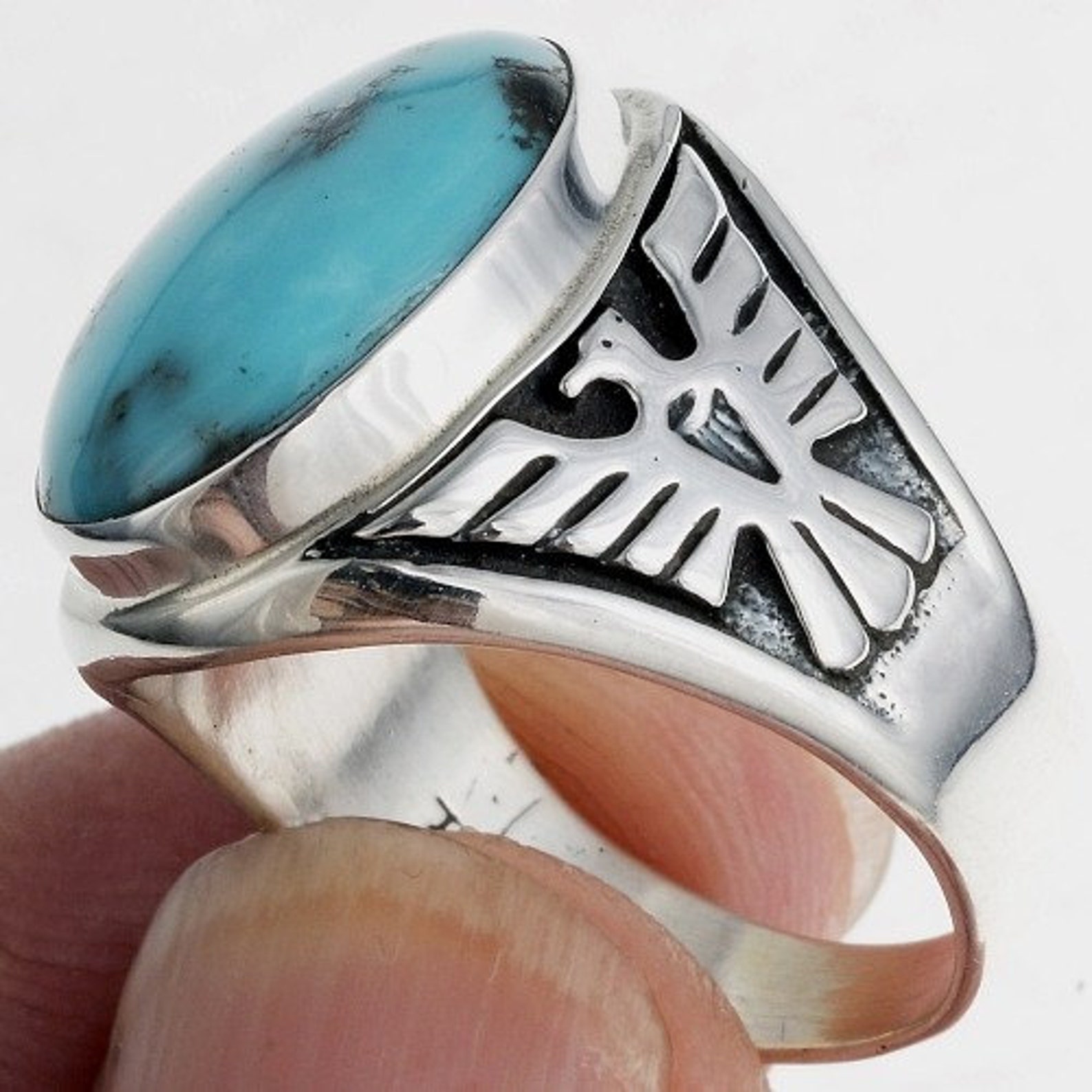 Mens Turquoise Ring Silver Eagle Best Seller Sizes 9 To 13 Etsy