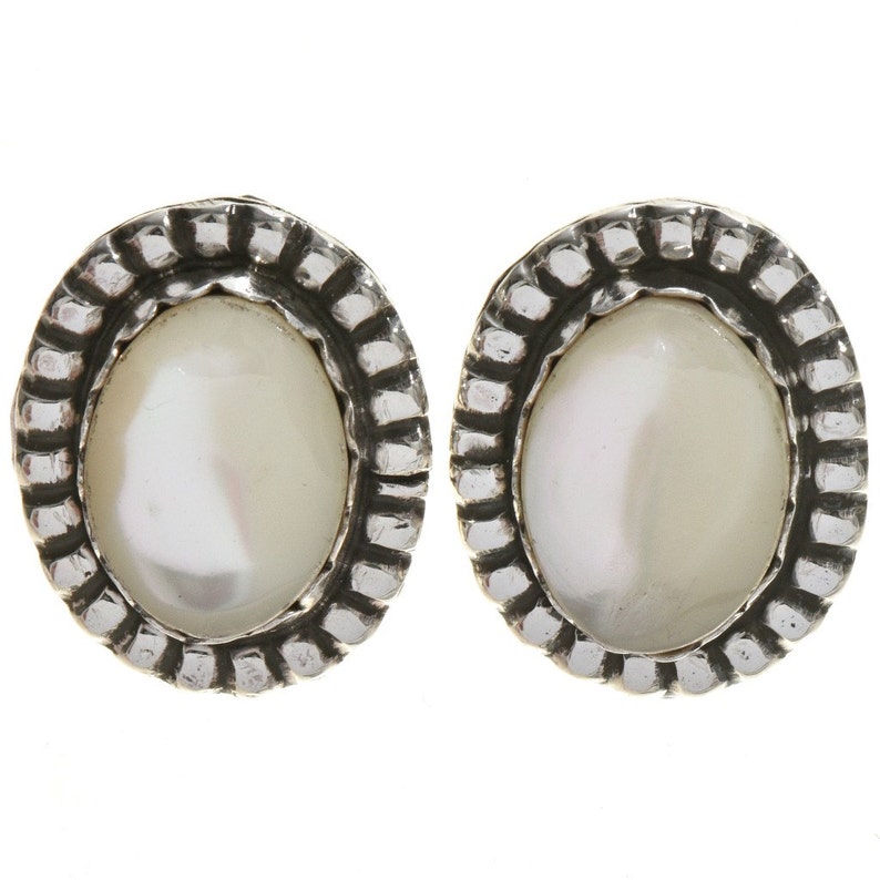 Navajo Mother of Pearl Silver Earrings Southwest Post Studs