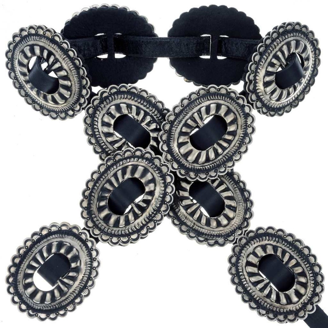 Hammered Silver Concho Belt First Phase Navajo Full Size on Genuine